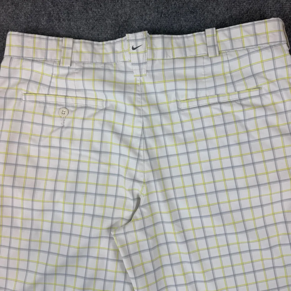 Nike Golf Mens 36 Plaid Shorts White Grey Yellow Performance Stretch